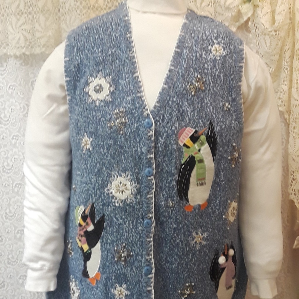 Holiday Vest,  Blue, Penguins,